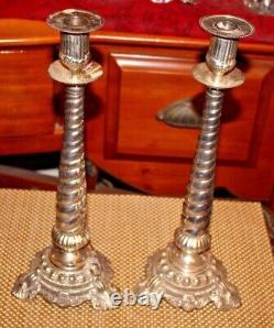 Pair Victorian Style Silver Metal Candlestick Holders Spiral Twist Candle Holder