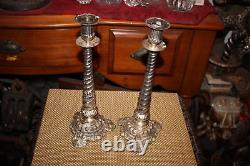 Pair Victorian Style Silver Metal Candlestick Holders Spiral Twist Candle Holder