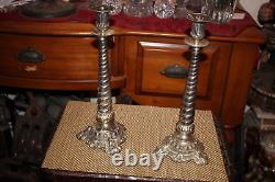 Pair Victorian Style Silver Metal Candlestick Holders Spiral Twist Candle Holder