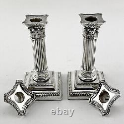 Pair of Late Victorian Sterling Silver Corinthian Style Candlesticks