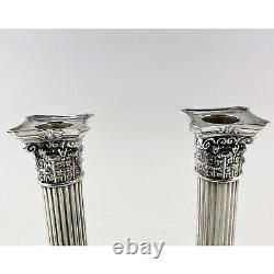 Pair of Late Victorian Sterling Silver Corinthian Style Candlesticks