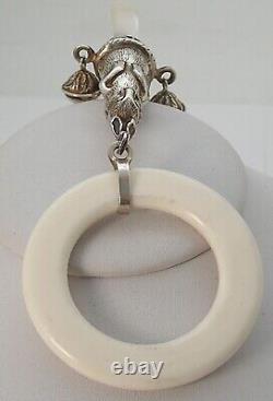 Peter Rabbit Victorian Style Sterling Bells Baby Rattle Teething Ring MOP Handle