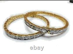 Real Diamond Polki Victorian Style 925 Sterling Silver Opanable Bangles Size 2.4