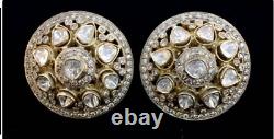 Rose Cut Polki Diamond Casual Fancy Earring Victorian Style 925 Sterling Silver