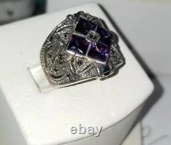 Ross Simons Sterling silver Victorian style Purple wide cluster bold Ring
