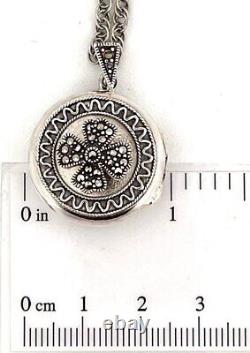 Round Locket Victorian Style 925 Sterling Silver English Hallmarks Set With