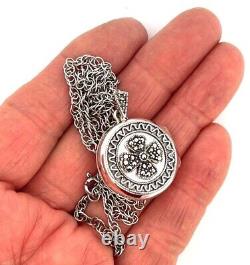 Round Locket Victorian Style 925 Sterling Silver English Hallmarks Set With