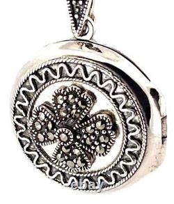 Round Locket Victorian Style 925 Sterling Silver English Hallmarks Set With