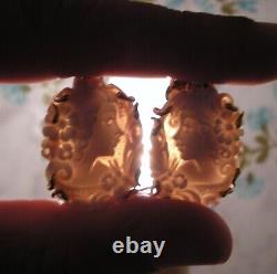 SHELL CAMEO VICTORIAN STYLE EARRINGS ANTIQUE STYLE 925 SILVER GOLD PLATED pearl