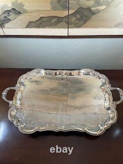 Silverplate Tray Victorian Style American Rogers HANDLED & Footed Chased VINTAGE