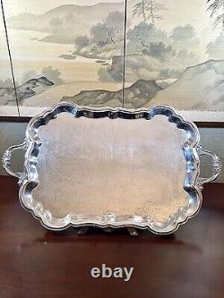 Silverplate Tray Victorian Style American Rogers HANDLED & Footed Chased VINTAGE