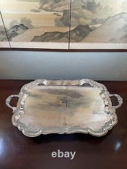 Silverplate Tray Victorian Style American Rogers HANDLED & Footed Chased VINTAGE