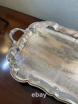 Silverplate Tray Victorian Style American Rogers HANDLED & Footed Chased VINTAGE