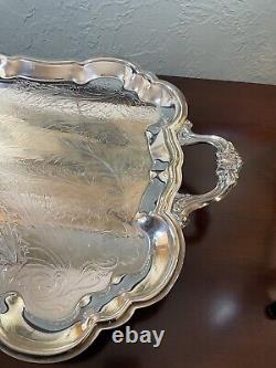 Silverplate Tray Victorian Style American Rogers HANDLED & Footed Chased VINTAGE