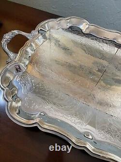 Silverplate Tray Victorian Style American Rogers HANDLED & Footed Chased VINTAGE