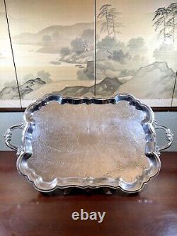 Silverplate Tray Victorian Style American Rogers HANDLED & Footed Chased VINTAGE