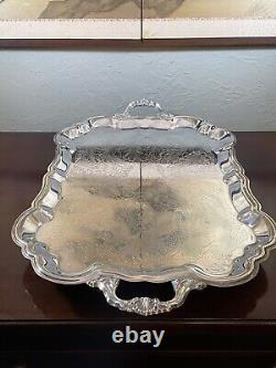 Silverplate Tray Victorian Style American Rogers HANDLED & Footed Chased VINTAGE