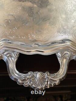 Silverplate Tray Victorian Style American Rogers HANDLED & Footed Chased VINTAGE