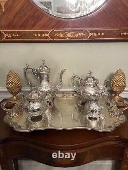 Silverplate Tray Victorian Style American Rogers HANDLED & Footed Chased VINTAGE