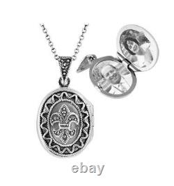 Small Oval Locket Victorian Style 925 Sterling Silver English Hallmarks Set