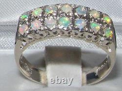 Solid English 925 Sterling Silver Natural Opal Victorian Style WideEternity Ring