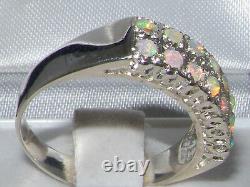 Solid English 925 Sterling Silver Natural Opal Victorian Style WideEternity Ring