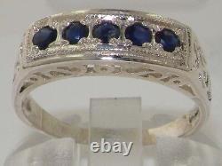 Solid English 925 Sterling Silver Natural Sapphire Victorian Eternity Style Ring