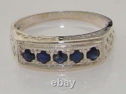 Solid English 925 Sterling Silver Natural Sapphire Victorian Eternity Style Ring