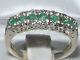 Solid English Sterling Silver Natural Emerald Victorian Style Eternity Band Ring