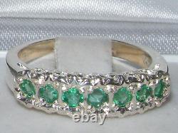 Solid English Sterling Silver Natural Emerald Victorian Style Eternity Band Ring