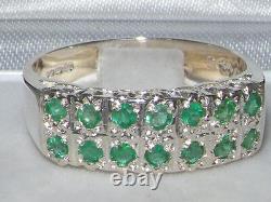Solid English Sterling Silver Natural Emerald Victorian Style Wide Eternity Ring