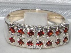 Solid English Sterling Silver Natural Garnet Victorian Style Wide Eternity Ring