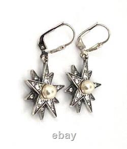 Star Drop Earrings Victorian Style 925 Sterling Silver Set With Cubic Zirconia