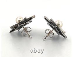 Star Earrings Victorian Style 925 Sterling Silver Set With Cubic Zirconia
