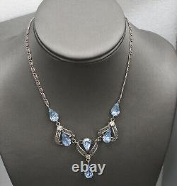 Sterling Silver 925 Victorian Style Aquamarine Choker Necklace 15.8 Grams 15