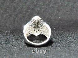 Sterling Silver Elegant Victorian Filigree Style Blue And White Diamond Ring