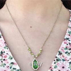 Sterling Silver Emerald Link Chain Victorian Style Necklace