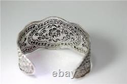 Sterling Silver Hand Wrought Repousse Victorian Style Cuff Bracelet 7.5 8172