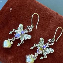 Sterling Silver Moth Dangle Earrings. Victorian Style Butterfly Dangle Earring