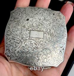 Stunning 950 Silver Compact Vintage Floral Leaf Detail Victorian Style
