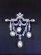 Stunning Vintage Victorian Style Pearl Drop Brooch, New, Sterling Silver And Cz