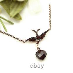 Sweet Vintage lovebird garnet necklace in Victorian style 231006g