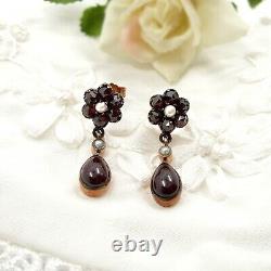 Sweet garnet drop earrings with seed pearls in Victorian style 200308f