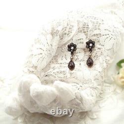 Sweet garnet drop earrings with seed pearls in Victorian style 200308f