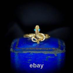 Turquoise Snake Serpent 18ct Gold on Silver Ring Antique Victorian Style