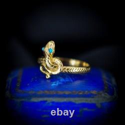 Turquoise Snake Serpent 18ct Gold on Silver Ring Antique Victorian Style