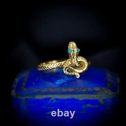 Turquoise Snake Serpent 18ct Gold on Silver Ring Antique Victorian Style