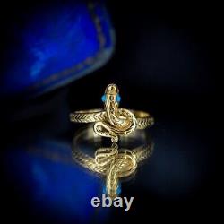 Turquoise Snake Serpent 18ct Gold on Silver Ring Antique Victorian Style