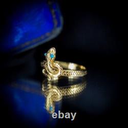 Turquoise Snake Serpent 18ct Gold on Silver Ring Antique Victorian Style