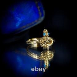 Turquoise Snake Serpent 18ct Gold on Silver Ring Antique Victorian Style